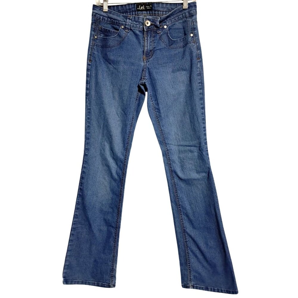 L.E.I. Flare Jeans Juniors Womens Size 5 Chelsea Lowrise Lola Blue Cotton Blend‎